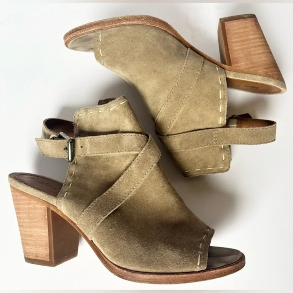 Frye‎ Dani Pickstitch Suede Peep Toe Heeled Sandals